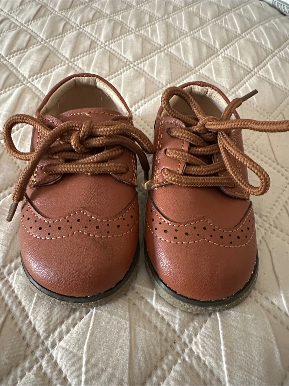 Toddler Tan Brogue Lace-Up Dress Shoes
